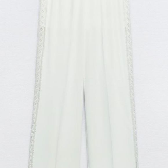 ZARA WOMAN SIDE STRIPE WIDE LEG PANT SIZE LARGE ECUR NEW WITH TAGS - Picture 5 of 11